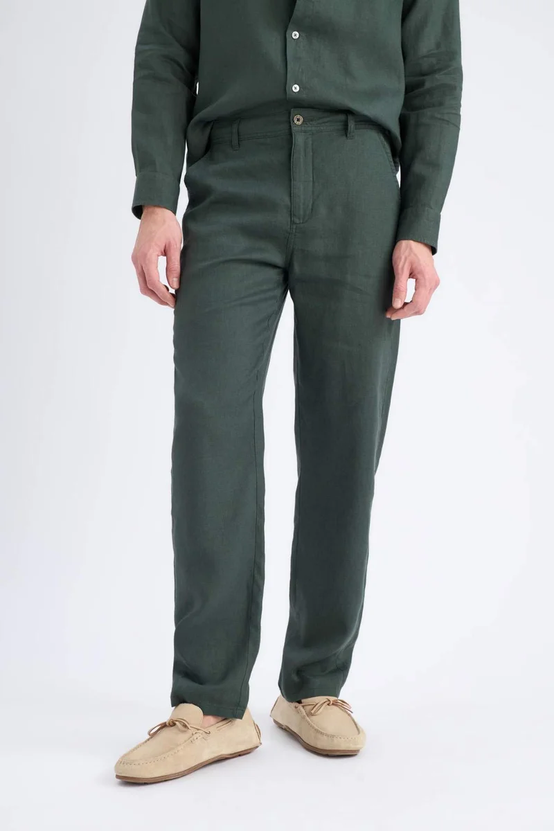 Defacto  100% Linen Relax Fit Straight Leg Trousers for Men | Best Price UAE