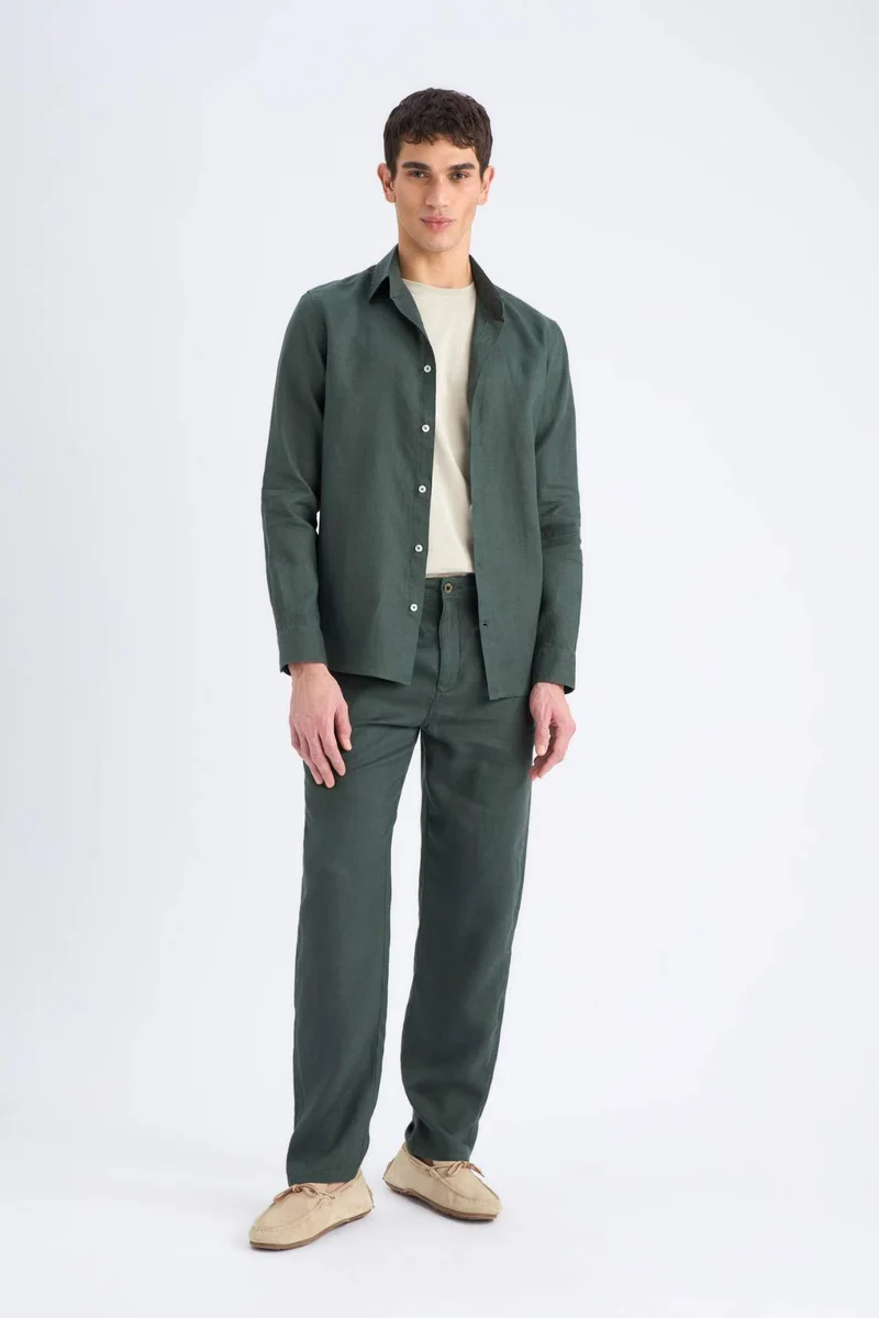 DeFacto 100% Linen Relax Fit Straight Leg Trousers