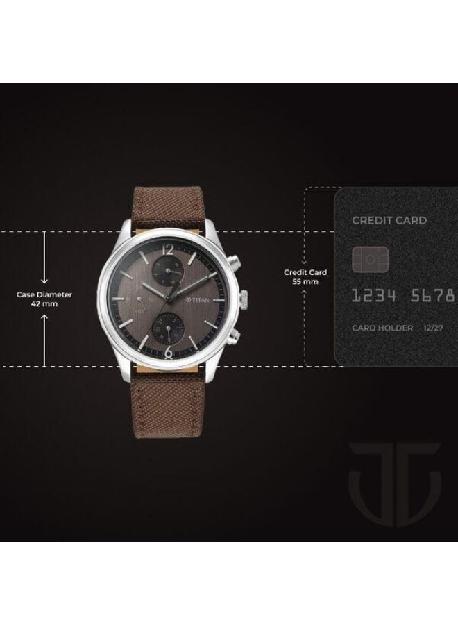 TITAN Wrist Wit Quartz Multifunction Brown Dial Brown Leather Strap Watch for Men - 1805SL12 - Image 3