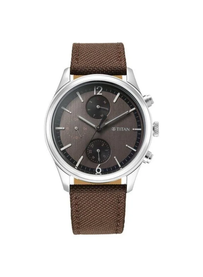 TITAN Wrist Wit Quartz Multifunction Brown Dial Brown Leather Strap Watch for Men - 1805SL12