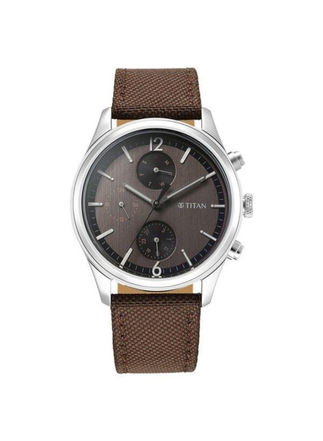 TITAN Wrist Wit Quartz Multifunction Brown Dial Brown Leather Strap Watch for Men - 1805SL12 - Image 2