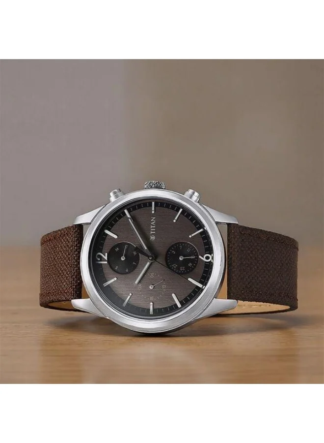 TITAN Wrist Wit Quartz Multifunction Brown Dial Brown Leather Strap Watch for Men - 1805SL12