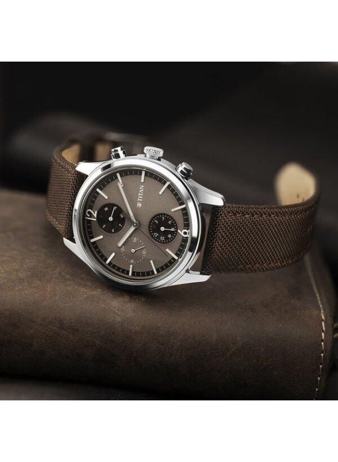TITAN Wrist Wit Quartz Multifunction Brown Dial Brown Leather Strap Watch for Men - 1805SL12 - Image 5