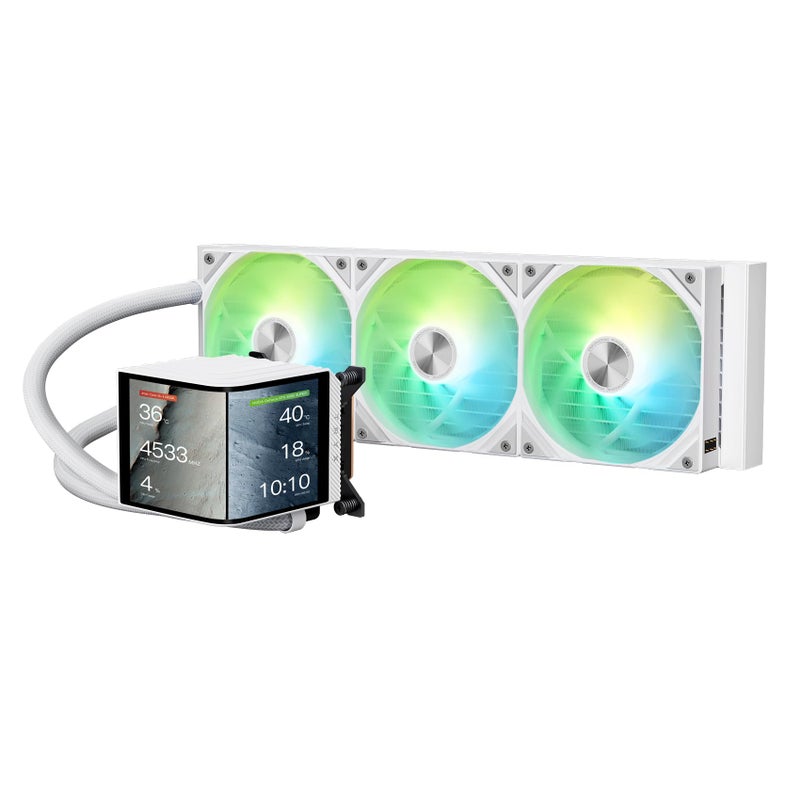 TRYX Panorama 360 ARGB White 360mm AIO 667 AMOLED Curved Screen 3D Anamorphic Effect Customizable AIO Cooler 360mm Asetek 8th Gen V2 320w TDP PogoPin ARGB Fan Intel LGA 18511700 AMD AM5AM4 - Image 2