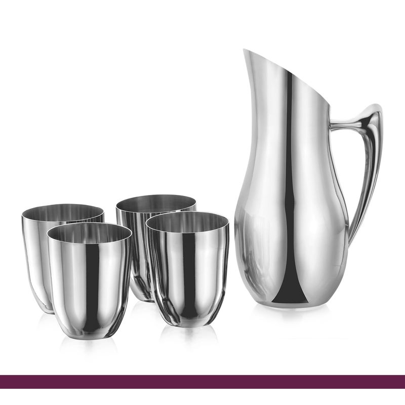 Sanjeev Kapoor Sanjeev Kapoor Stainless Steel Heavy Guage Lemon Set of Water Jug 15 Liter with 4 Steel Drinking Glass Set 480 ML Perfect for Serving Beverages Enhance Dining Experience Silver - Image 2