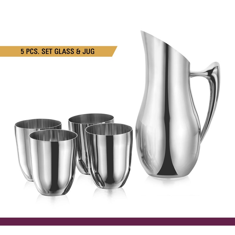 Sanjeev Kapoor Sanjeev Kapoor Stainless Steel Heavy Guage Lemon Set of Water Jug 15 Liter with 4 Steel Drinking Glass Set 480 ML Perfect for Serving Beverages Enhance Dining Experience Silver - Image 4
