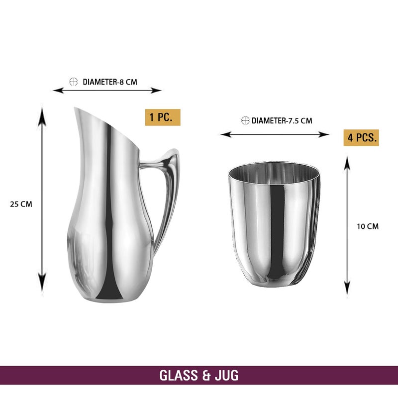 Sanjeev Kapoor Sanjeev Kapoor Stainless Steel Heavy Guage Lemon Set of Water Jug 15 Liter with 4 Steel Drinking Glass Set 480 ML Perfect for Serving Beverages Enhance Dining Experience Silver - Image 5