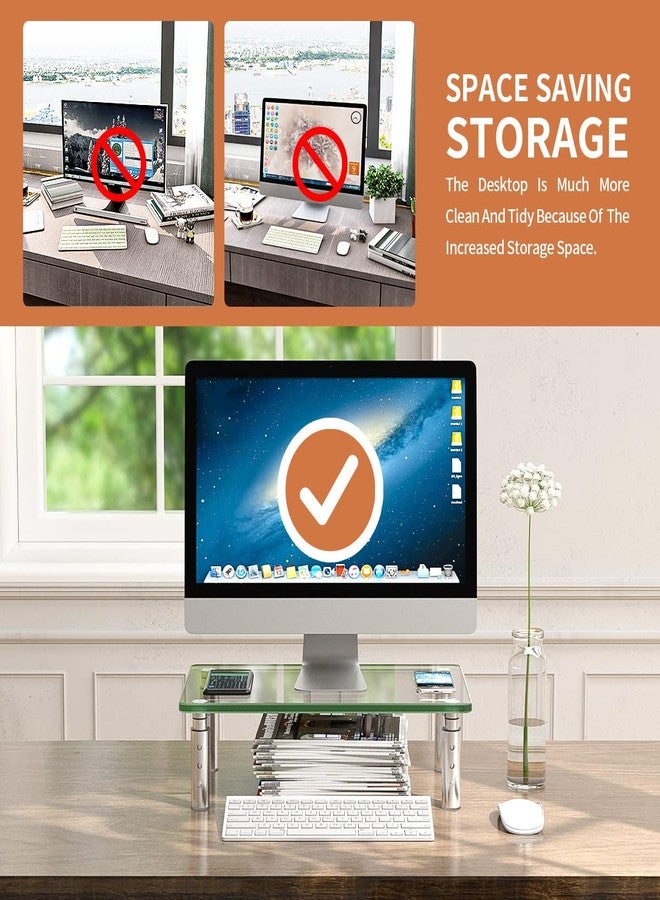 Hemudu Monitor Stand -3 Adjustable Height Monitor Riser, Computer Monitor Stand, Desktop Organizer, Monitor Stand Riser for PC, Computer, Laptop Clear - Image 4