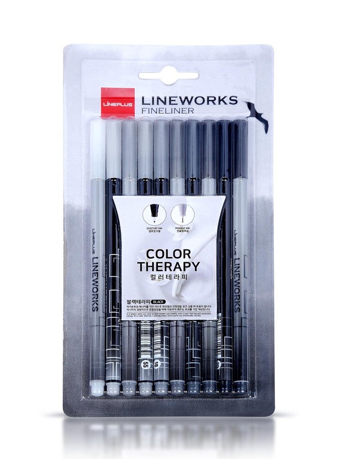 LINEPLUS Lineworks Fineliner Set Of 10 - Black & Grey - Image 1