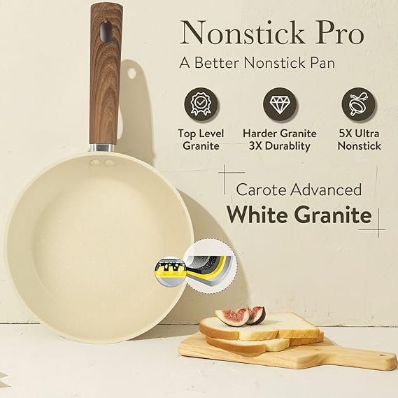 Nirvik 4-Hole Non-Stick Frying Pan | Ceramic Egg Frying Pan with Wooden Handle for Omelettes, Pancakes, and More – Durable Iron Cooking Pan for Kitchen, Easy to Clean (1 Pc) (White) - Image 3
