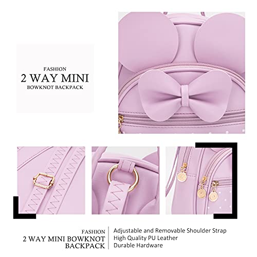 KL928 Girls Mini Backpack Bowknot Polka Dot Cute Small Daypacks Convertible Shoulder Bag Purse for Women - Image 3