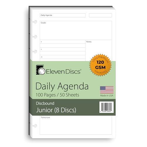 Eleven Discs Discbound Paper, Junior Size Undated Daily Agenda Sheets - Premium 120gsm Heavyweight Notebook & Planner Refills - 8 Discs, 5.5 x 8.5 in - Punched for Circa, Arc, TUL (50 Sheets) - Image 1