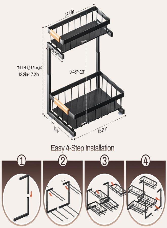 ADBIU Under Sink Organizer, 2 Pack 2 Tier Expandable Height (13.2" - 17.2") Pulling Out Kitchen Bathroom Cabinet Organizers - Image 2