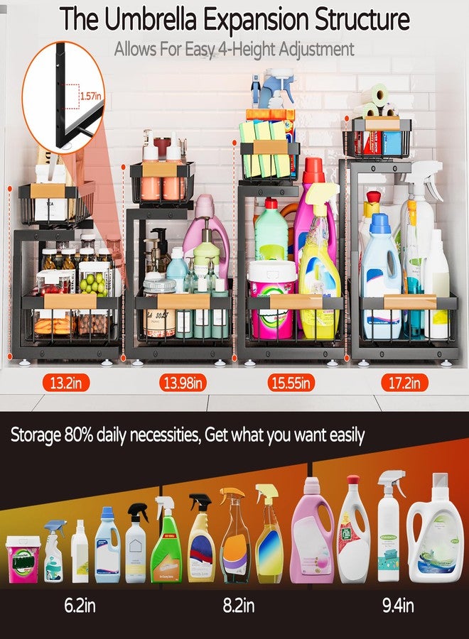 ADBIU Under Sink Organizer, 2 Pack 2 Tier Expandable Height (13.2" - 17.2") Pulling Out Kitchen Bathroom Cabinet Organizers - Image 4