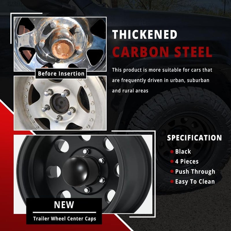 RTRHINOTUNING 4 PCS 4.25 in Wheel Center Caps for 4.25 in / 108 mm Trailer Truck Rim Center Holes, Matt Black Push Through Hub Caps 4.29 in High - Image 5