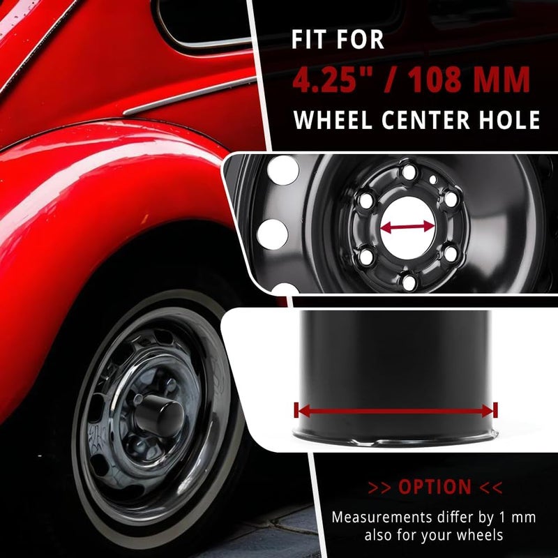 RTRHINOTUNING 4 PCS 4.25 in Wheel Center Caps for 4.25 in / 108 mm Trailer Truck Rim Center Holes, Matt Black Push Through Hub Caps 4.29 in High - Image 4