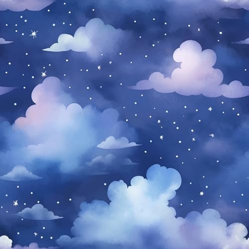 VaryStyle 177x393 Aesthetic Cloud Wallpaper Night Sky Stars Cloud Peel and Stick Wallpaper for Nursery Furniture Dark Blue Contact Paper Removable Waterproof Vinyl for Kids Room Bathroom Ceilings - Image 1