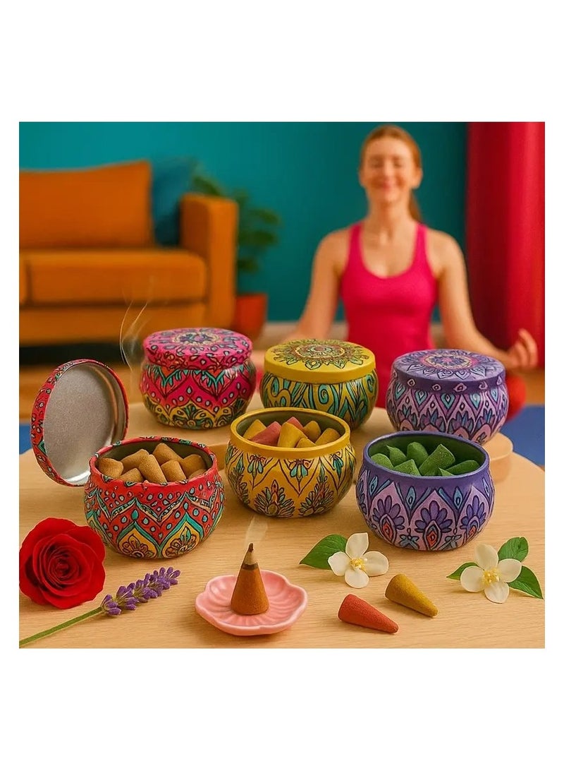 PARO OUD 100 قطعة من مخروط البخور اليدوي، رائحة عود الأجار، عبوة علبة معدنية بنمط رخامى | اليوغا والتأمل | تنقية الهواء للمنزل وغرفة النوم والمكتب | هدية مساعدة للاسترخاء والنوم | - Image 1