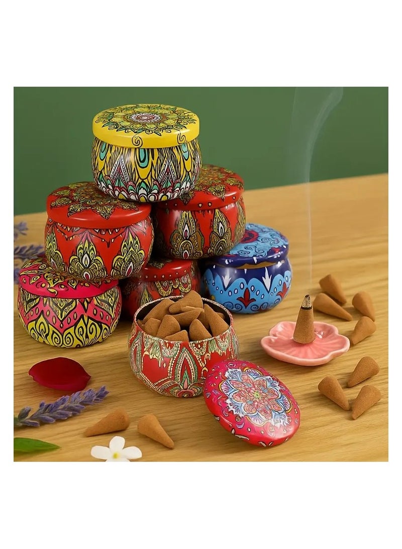 PARO OUD 100 قطعة من مخروط البخور اليدوي، رائحة عود الأجار، عبوة علبة معدنية بنمط رخامى | اليوغا والتأمل | تنقية الهواء للمنزل وغرفة النوم والمكتب | هدية مساعدة للاسترخاء والنوم | - Image 2