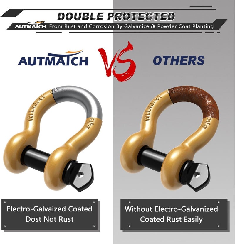 AUTMATCH 3/4" D Ring Shackles (2 Pack) 41,887Ibs Break Strength with 7/8" Screw Pin and Shackle Isolator Washers Kit for Tow Strap, UTV, Truck, Trailer, ATV Recovery, Gold & Black - Image 5