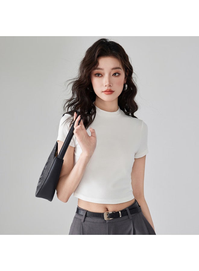 Don't speak Casual Short Sleeve T-shirt Women's Summer New Slim Fit Short Crop Top White XL - Image 3