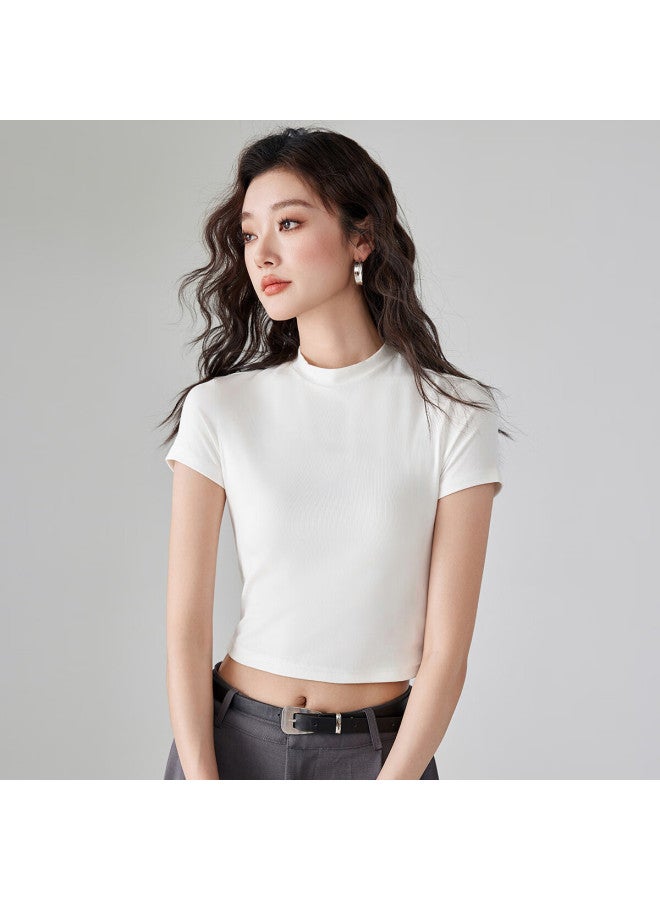 Don't speak Casual Short Sleeve T-shirt Women's Summer New Slim Fit Short Crop Top White XL - Image 1