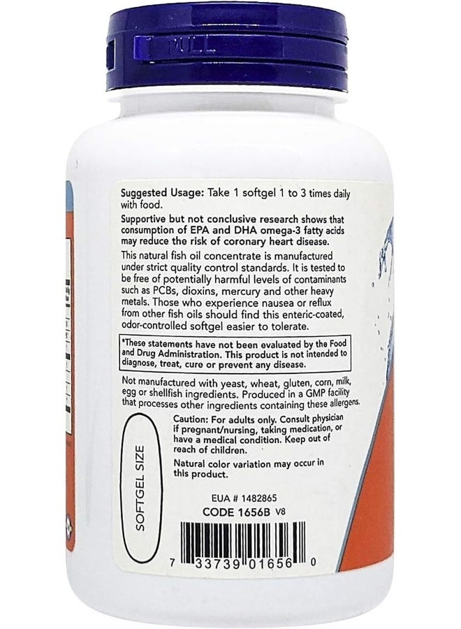 now Foods Omega-3 1000 Mg Enteric Coated/Deodorized 90'S Softgels - Image 4