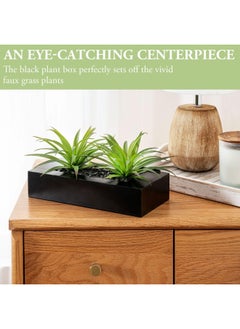 MyGift Mygift 10 Inch Artificial Green Grass Plants In Black Wood Decorative Planter Pot - Faux Greenery In Rectangular Wooden Container For Tabletop Centerpiece Décor  - Image 2