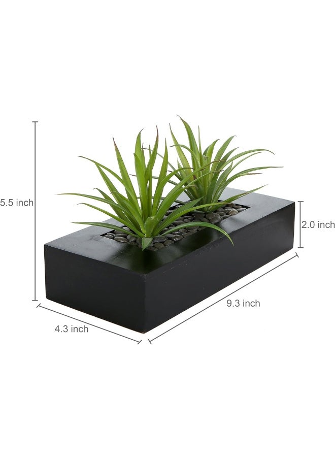 MyGift - Mygift 10 Inch Artificial Green Grass Plants In Black Wood Decorative Planter Pot - Faux Greenery In Rectangular Wooden Container For Tabletop Centerpiece Décor - Image 1