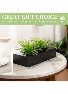 MyGift Mygift 10 Inch Artificial Green Grass Plants In Black Wood Decorative Planter Pot - Faux Greenery In Rectangular Wooden Container For Tabletop Centerpiece Décor  - Image 3