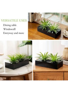 MyGift Mygift 10 Inch Artificial Green Grass Plants In Black Wood Decorative Planter Pot - Faux Greenery In Rectangular Wooden Container For Tabletop Centerpiece Décor  - Image 4