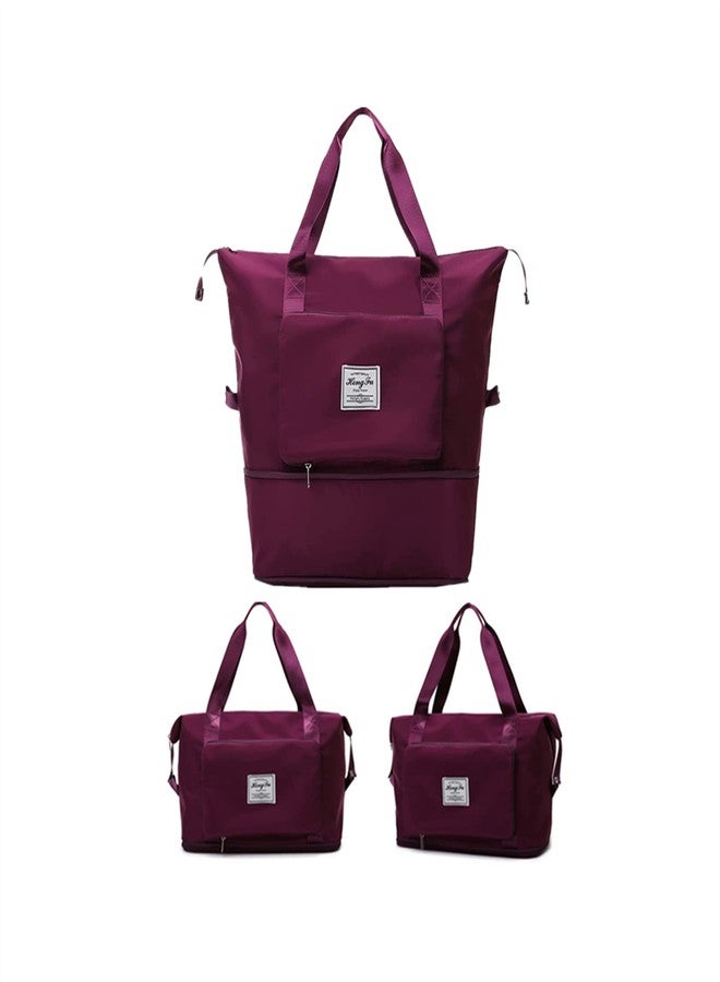 Gimue Large Duffel Bag, Folding Tote Travel Bags, Lightweight Gym Weekender Carry on Duffle for Women Traveling, Womens Multifunctional Capacity Bags with Shoes Compartment, Purple Red, Large - Image 1