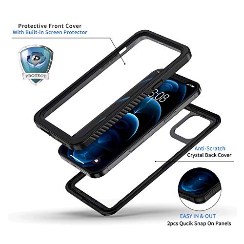 Lanhiem for iPhone 12 Case, Waterproof Dustproof Shockproof Case with Built-in Screen Protector [Not for iPhone 12 Pro], Full Body Underwater Protective Cover for iPhone 12 6.1 inch -Black - Image 2