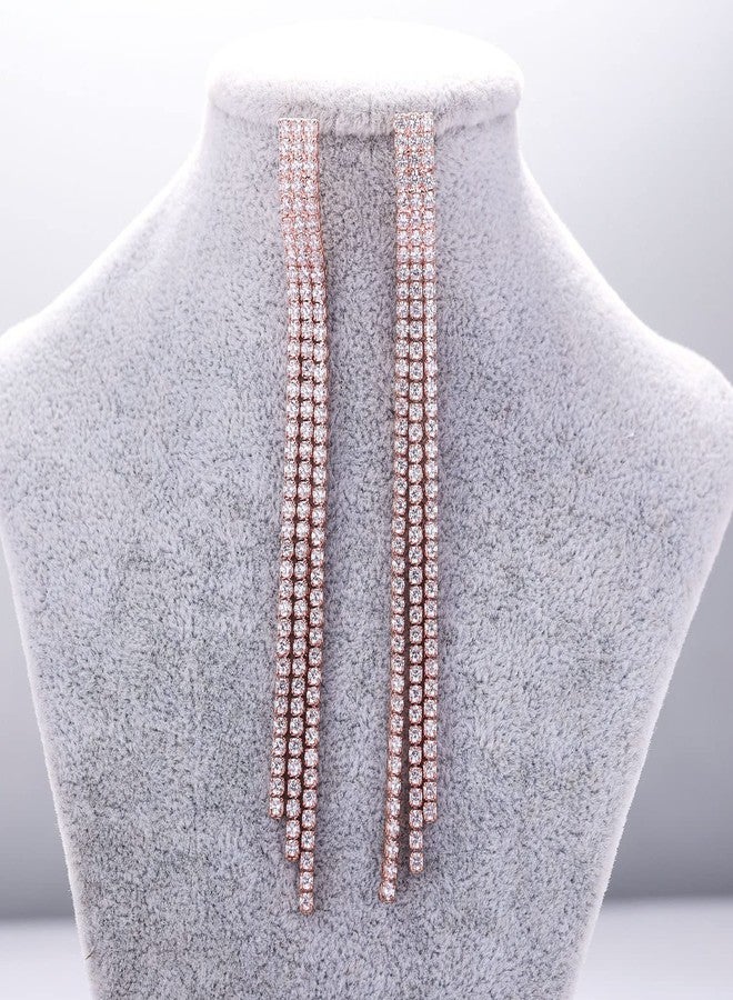 YOQUCOL Rose Golden Boho Tassel Chandelier Earrings Cubic Zirconia Crystal Long Drop Dangle Chain Bohemian Earrings for Women - Image 2