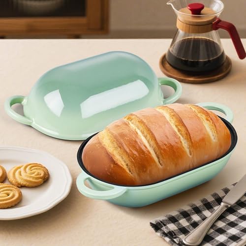 Homikit Enameled Cast Iron Dutch Oven for Bread Baking, 2.8 QT Oval Bread Oven Pot with Lid, 9.5 x 5.7 Inch Sourdough Loaf Baking Pan for Homemade Bread, Heavy Duty & Oven Safe, Pistachio Green - Image 4