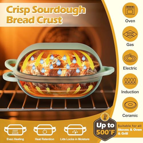 Homikit Enameled Cast Iron Dutch Oven for Bread Baking, 2.8 QT Oval Bread Oven Pot with Lid, 9.5 x 5.7 Inch Sourdough Loaf Baking Pan for Homemade Bread, Heavy Duty & Oven Safe, Pistachio Green - Image 3