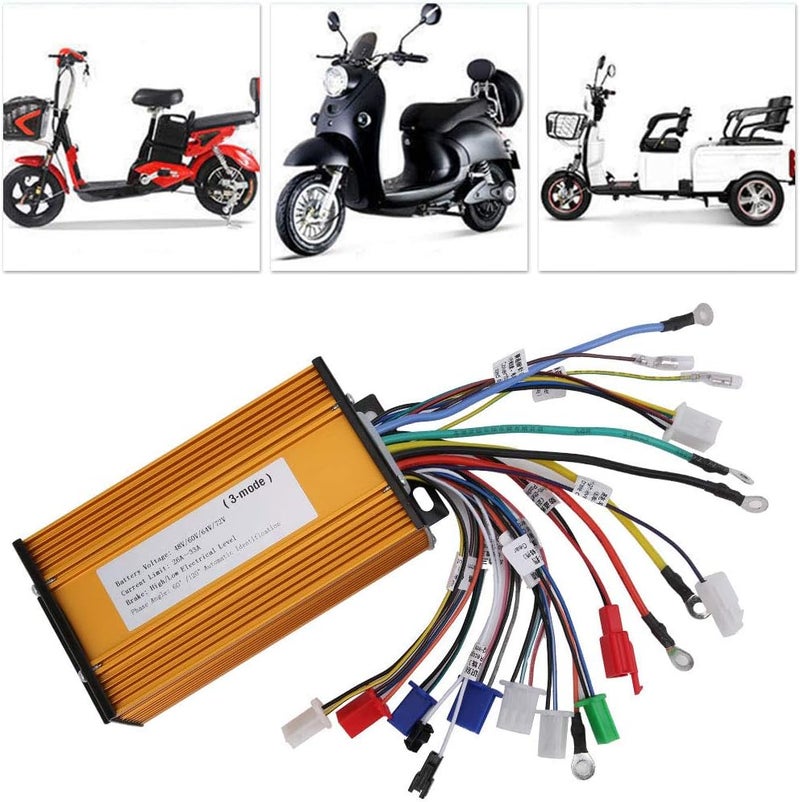 Folany E‑Bike Speed Motor, 48V, 60V, 64V, 72V Universal Brushless Controller, 1000W-1500W Motor Controller, Three‑Mode Sinusoid 12 Tube E-Bike Brushless Motor Controller for Electric Bicycle Scooter - Image 2
