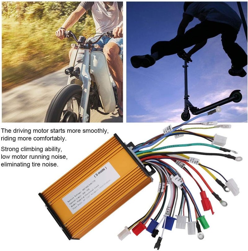 Folany E‑Bike Speed Motor, 48V, 60V, 64V, 72V Universal Brushless Controller, 1000W-1500W Motor Controller, Three‑Mode Sinusoid 12 Tube E-Bike Brushless Motor Controller for Electric Bicycle Scooter - Image 3