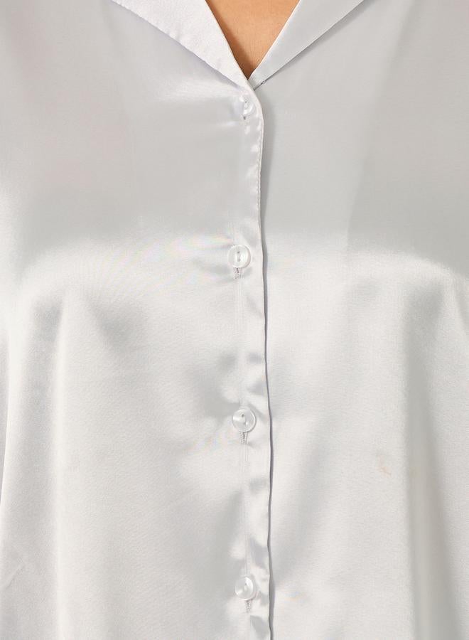 Styli Faux Feather Trim Buttoned Shirt and Pyjama Set  - Image 3