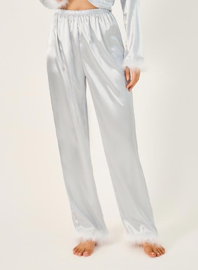Styli Faux Feather Trim Buttoned Shirt and Pyjama Set  - Image 4