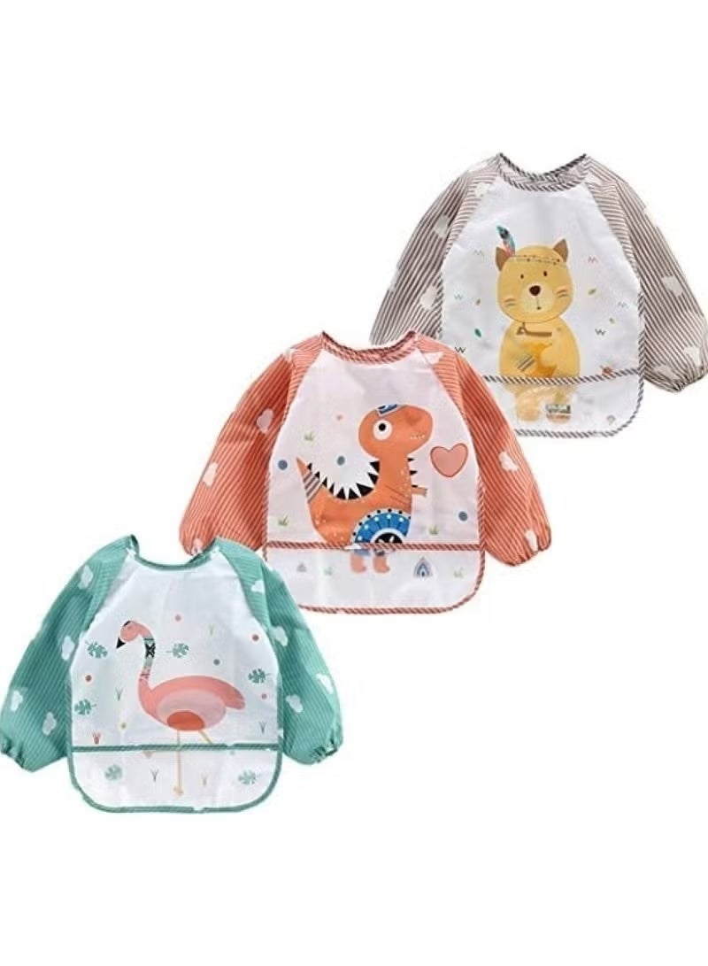 Set of 3 Waterproof Baby Feeding Bibs with Sleeves - Adorable and Unique Designs for Infants and Children from 6 Months to 3 Years Old - Image 1