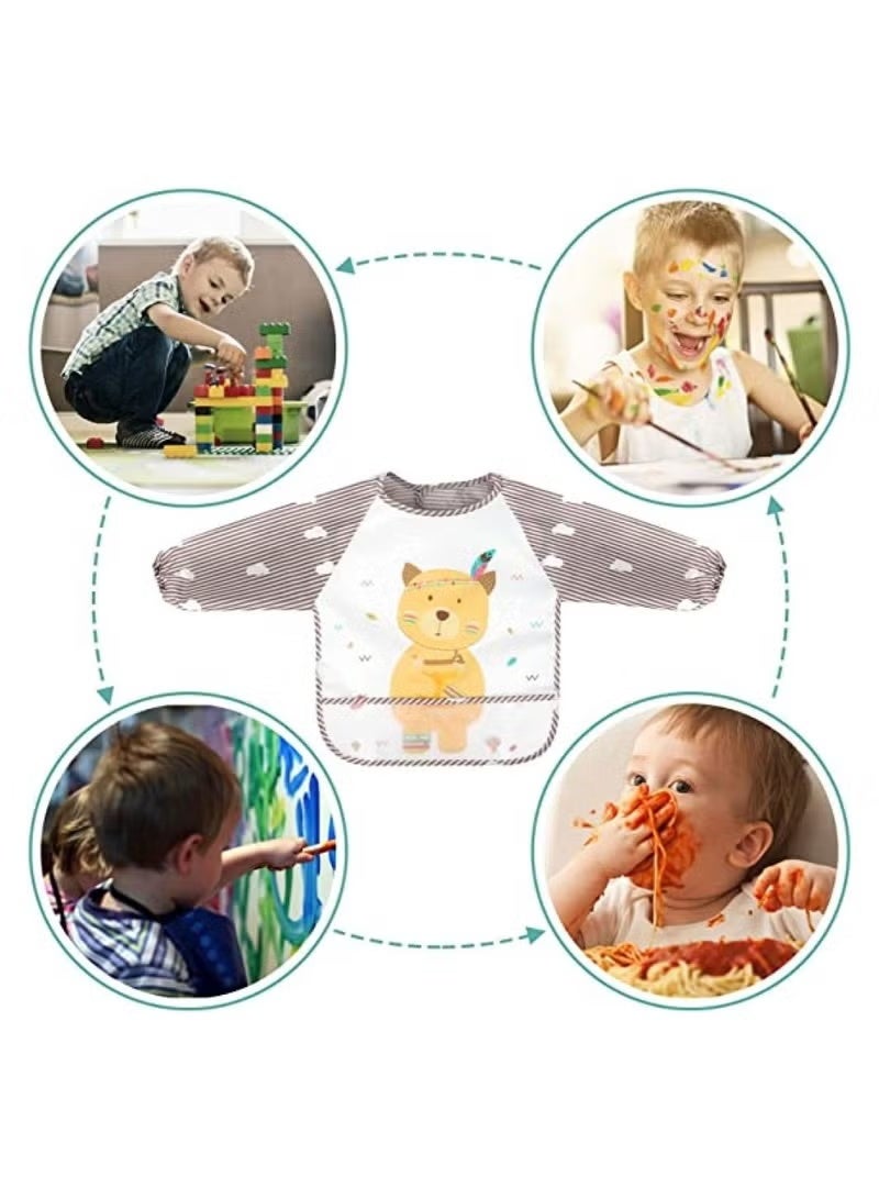 Set of 3 Waterproof Baby Feeding Bibs with Sleeves - Adorable and Unique Designs for Infants and Children from 6 Months to 3 Years Old - Image 5