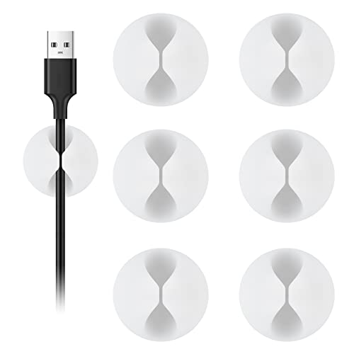 Shintop Cable Clips 6 Pack White Cord Holder Cable Management Wire Organizer for Organizing Desk Nightstand Car Phone Charger