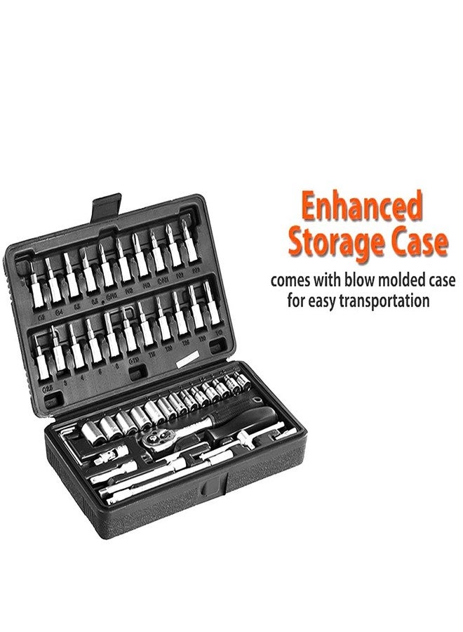 Oblivion Tool Box Kit 46 pcs – Black Metal 1/4 Inch Socket Set – Complete Ratchet Socket Wrench with Extension Bar & Bits, Compact Portable Tool Set for Home, Garage, Automotive Repair & Maintenance - Image 4