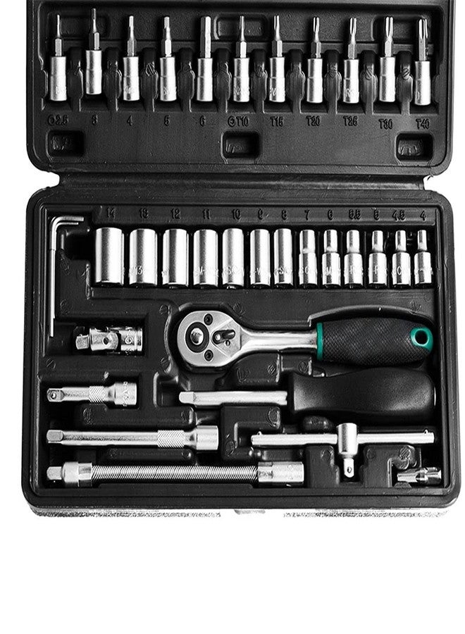 Oblivion Tool Box Kit 46 pcs – Black Metal 1/4 Inch Socket Set – Complete Ratchet Socket Wrench with Extension Bar & Bits, Compact Portable Tool Set for Home, Garage, Automotive Repair & Maintenance - Image 3