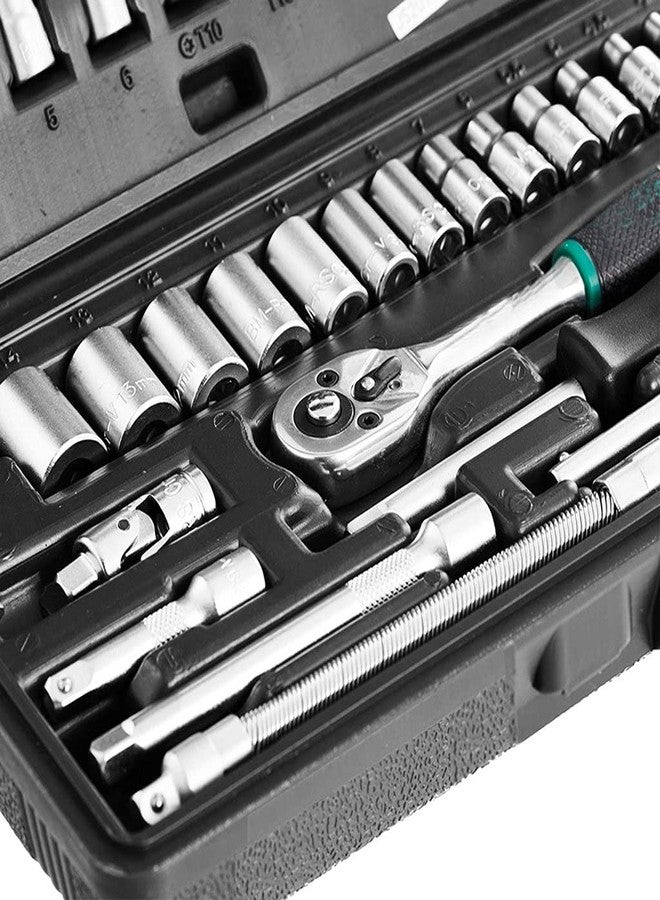 Oblivion Tool Box Kit 46 pcs – Black Metal 1/4 Inch Socket Set – Complete Ratchet Socket Wrench with Extension Bar & Bits, Compact Portable Tool Set for Home, Garage, Automotive Repair & Maintenance - Image 2