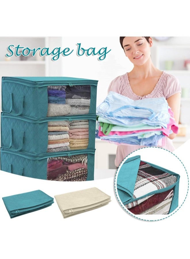 klarako 2 Layers Large Clothes Storage Bags Blanket, Closet Organizers Foldable Linen Containers Reinforced Handle Thick Fabric Storage Box Containers for Clothing Comforter Bedroom (green)  - Image 2