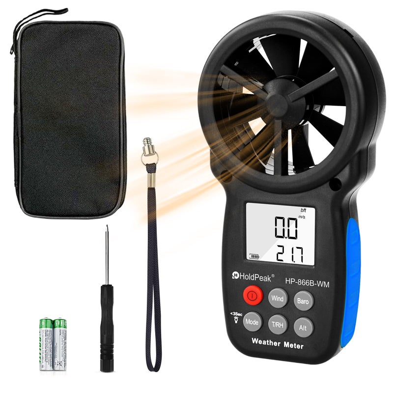 H HOLDPEAK HoldPeak Handheld Anemometer Barometer Weather Meter for Wind Speed Temperature Humidity Dew Point Altitude Barometric Pressure Wind Chill Measuring Digital Wind Guage 866BWM - Image 2