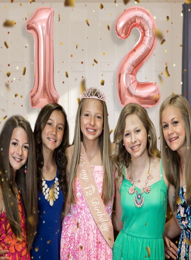 YeohJoy 12th Birthday Decorations for Girls Including 12th Birthday Sash, Crown/Tiara, Candles and Cake Toppers, Number 12 Balloons, Rose Gold 12 Year Old Birthday Party Decorations for A Girl - Image 4