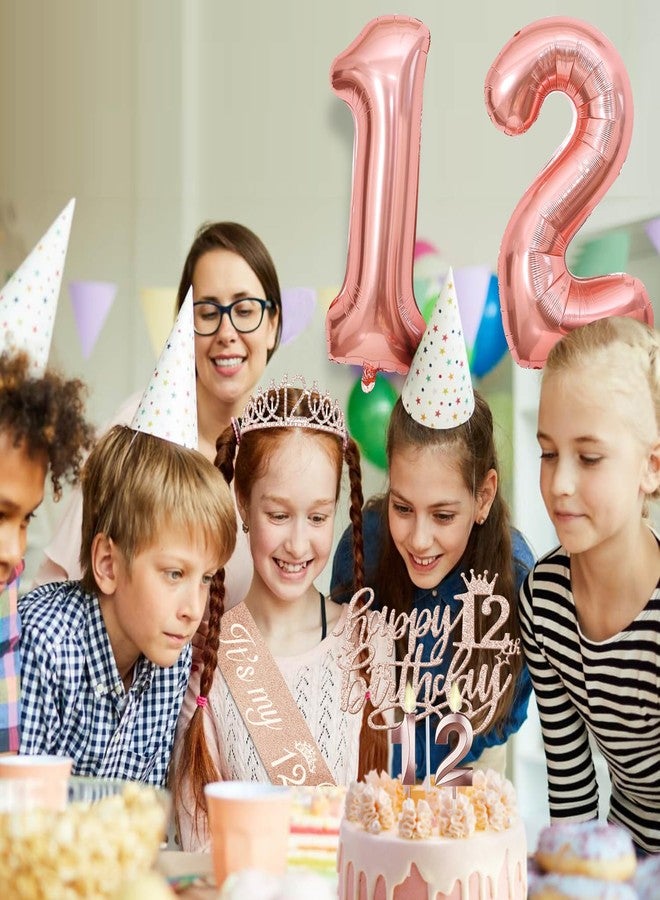 YeohJoy 12th Birthday Decorations for Girls Including 12th Birthday Sash, Crown/Tiara, Candles and Cake Toppers, Number 12 Balloons, Rose Gold 12 Year Old Birthday Party Decorations for A Girl - Image 2